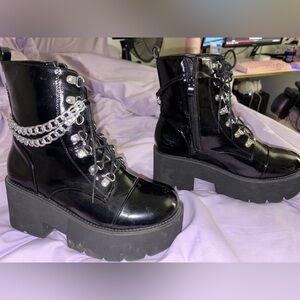 Black Platform Combat Boots with Chains